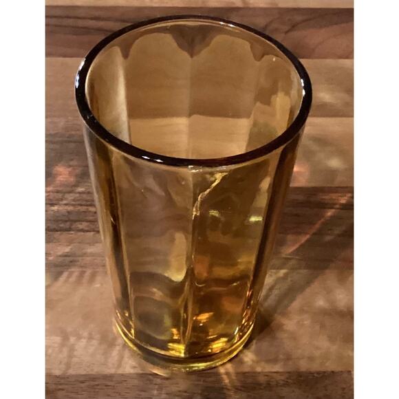 Vtg Hazel Atlas MCM 1960s Amber Glass Panel Optic Juice Tumblers 3.75” Set of 6 - Picture 9 of 9